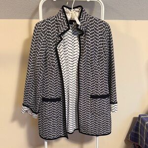 Nina McLemore black and white open front jacket size 8